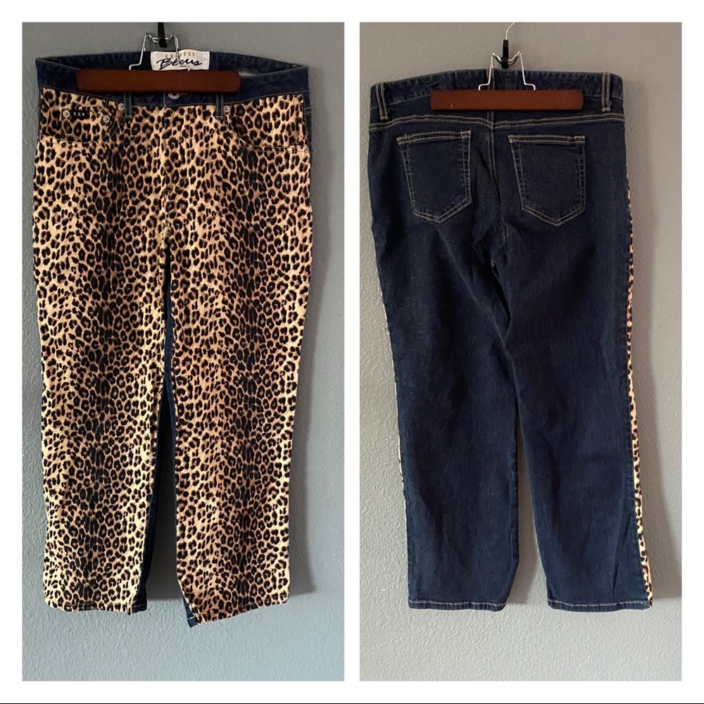 EXPRESS BLEUS animal print denim crop jean womens 11/12
